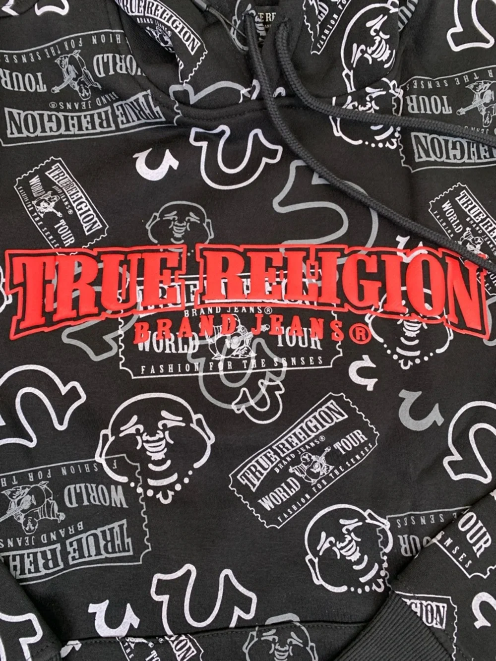 True Religion Buddha Ticket Hoodie L and XL Black World Tour Graphic NWT
